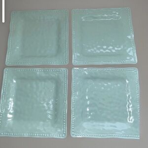 Tommy Bahama Melamine Square  Hobnail Trim Salad Plates‎ Set (4) Pale Turquoise